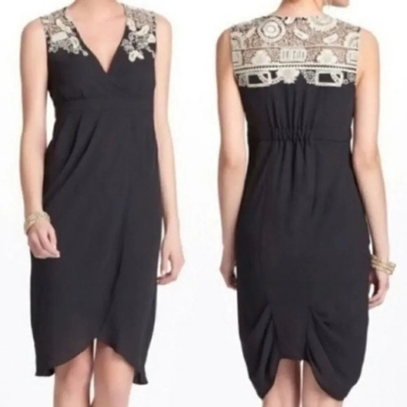 Anthropologie Embroidered Black Cocktail Dress - Picture 1 of 16